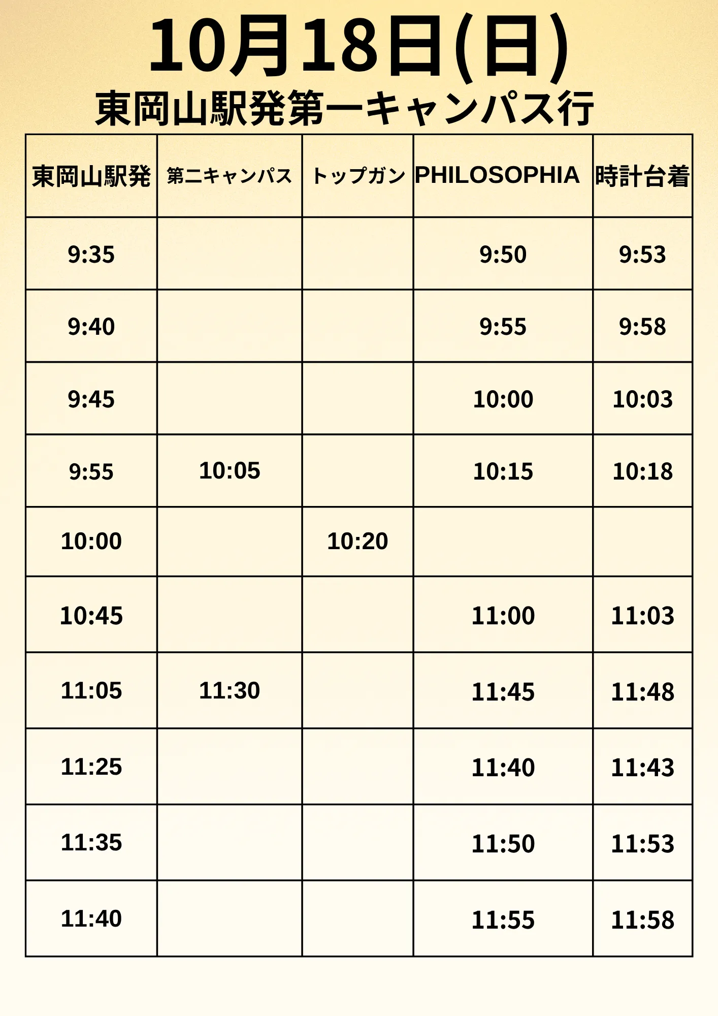 18日 東岡山駅発 1枚目(9:35〜11:40)
